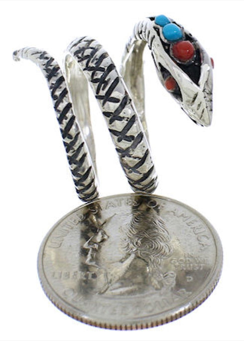 Coral Turquoise Silver Snake Southwest Jewelry Ring Size 6-1/4 MX23648